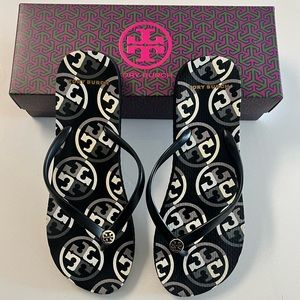 Tory Burch Black / Logo Flip Flops